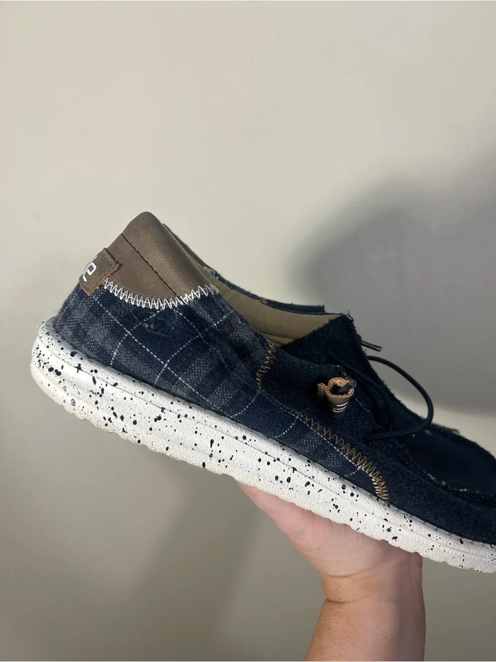Men’s Hey Dude Wally Tartan Plaid Blue Slip On Shoes Size 11